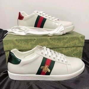 Women's White Platform Sneakers with Red and Green Accents